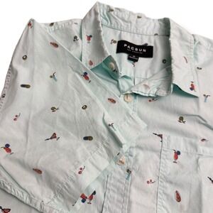PAC SUN Mens Short Sleeve Medium‎ Button Up Shirt Aqua Tropical Print